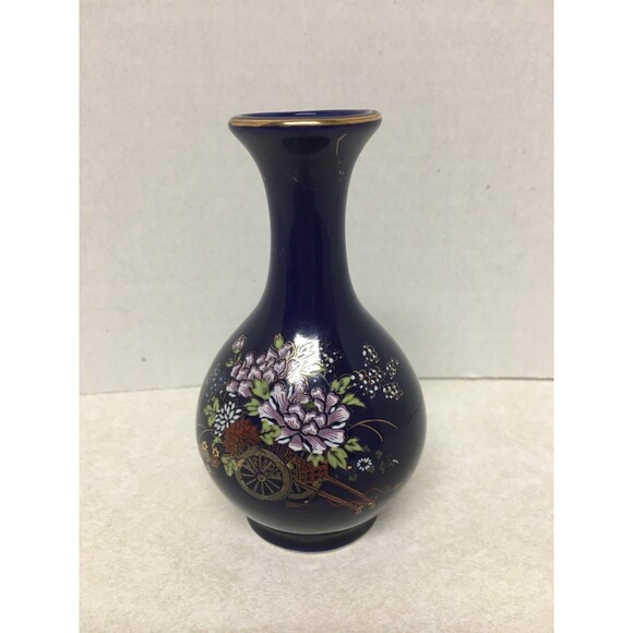 Kutani Small Cobalt Blue Vase ~ Made in Japan ~ Handcrafted ~ 4 1/2"H - Picture 1 of 6